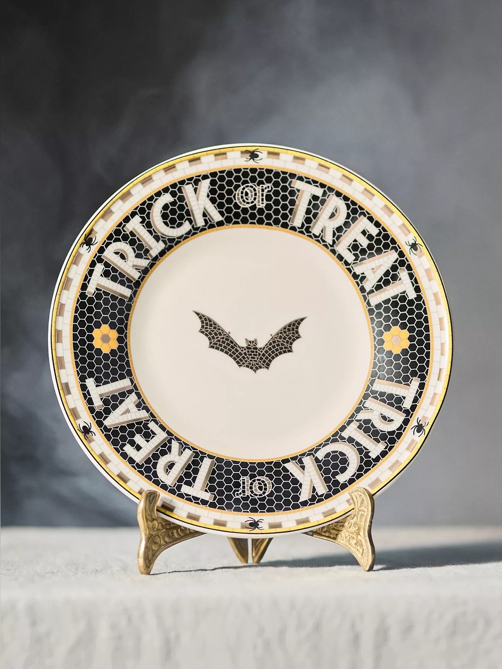 Anthropologie Bistro Tile Stoneware Dessert Plate: Halloween Edition